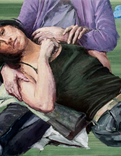 Stefania und Joana probieren für Maria mit dem Kinde, unbekannte Vorlage, Öl/Lwd., 70 x 90 cm, 2019