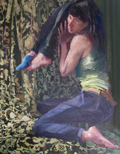 Joana und Heleen probieren für Kreuzabnahme, nach Jacopo Pontormo, Öl/Lwd., 90 x 70 cm, 2019